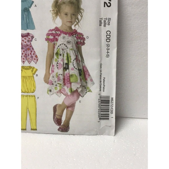MCCALL'S M6272 Child's SIZES: 2,3,4,5; DRESSES, LEGGINGS TOPS Sewing Pattern - Picture 5 of 7